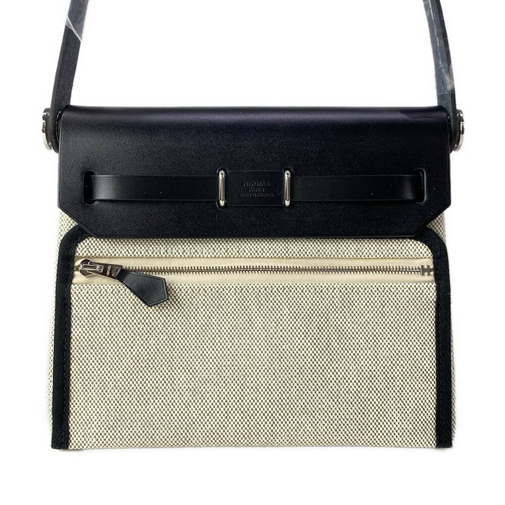 Hermès Yale Bag Zip Mini Shoulder Bag Cream Black Toile Military Vache Hunter - Picture 3 of 16